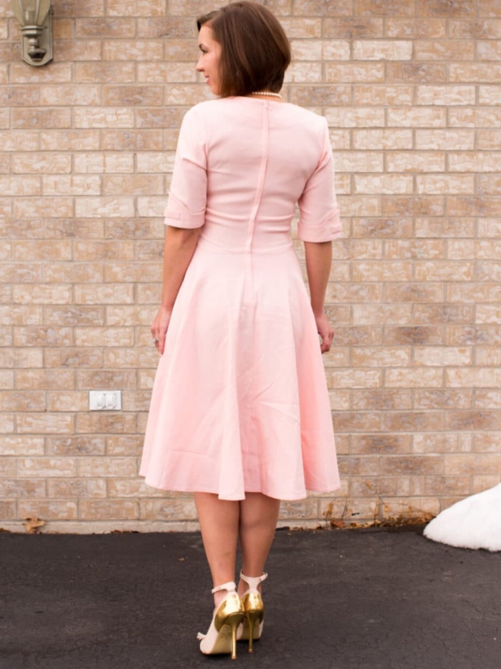Unique Vintage Light Pink Fit and Flare Rockabilly Midi Dress Size Medium - Picture 5 of 7